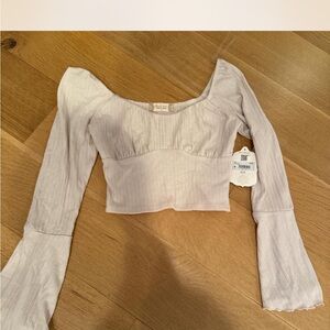 Altar'd State White Crop Top with Flared Sleeves